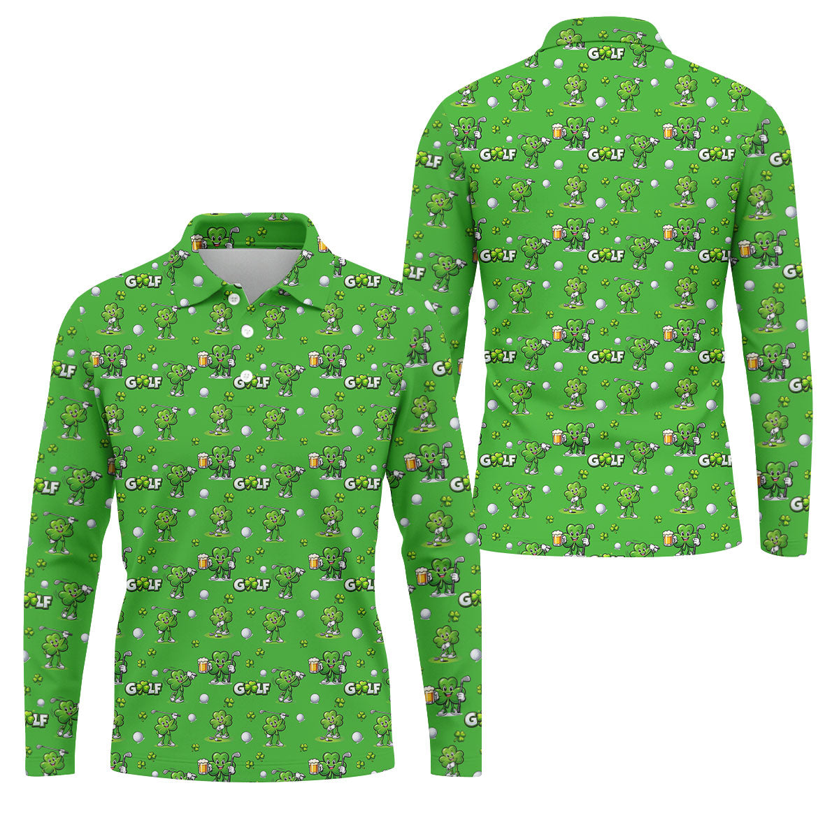 Three Leaf Clover Golf And Beer St Patrick's Day Green Golf Shirt, Fun Golf Shirts For Men, Polo ShirtFor Men
