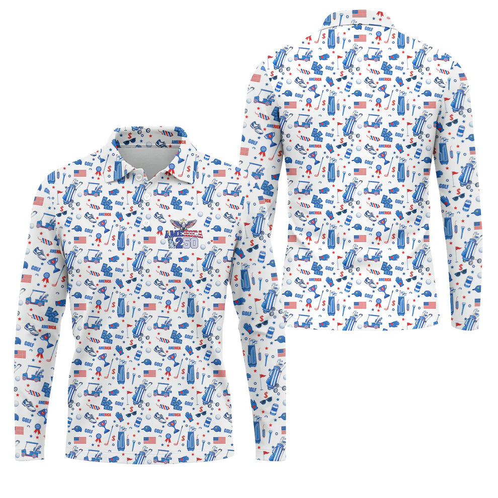 America 250 Years Patriotic Golf Shirt, American Symbols 4th Of July Golf Shirt, Golf Shirts For Men