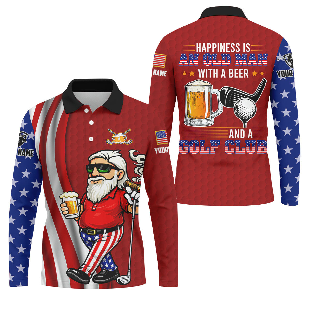 Happiness Is An Old Man With A Beer Funny 4th Of July Red Golf Shirt, 250th Anniversary Golf Shirts For Men