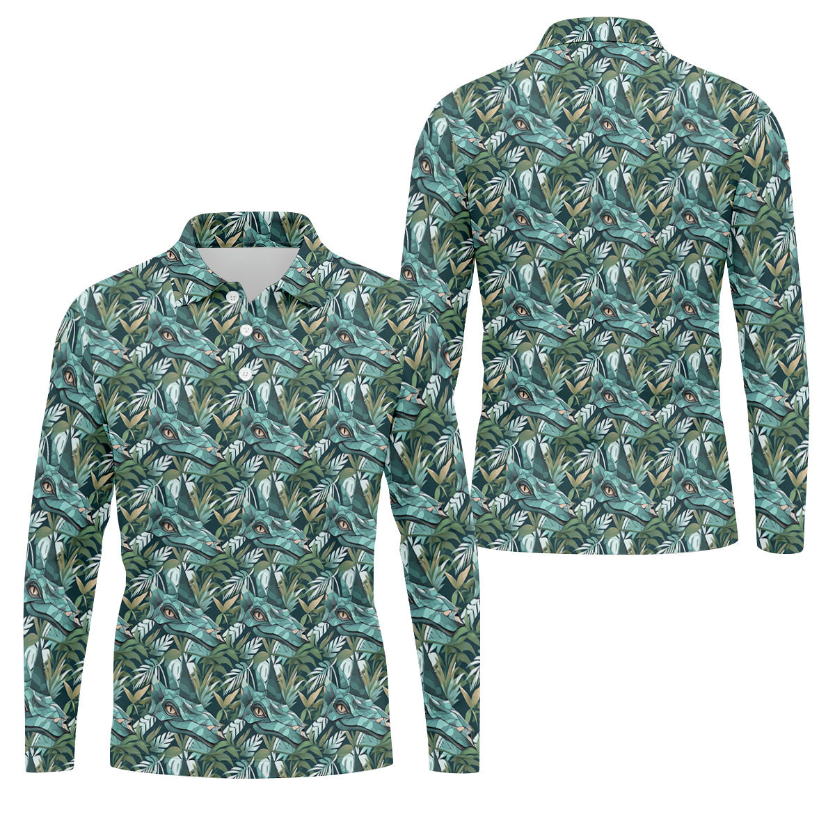 Dinosaur Head Tropical Vibe Golf Tops For Men, Polo ShirtFor Men, Golf Shirts For Men