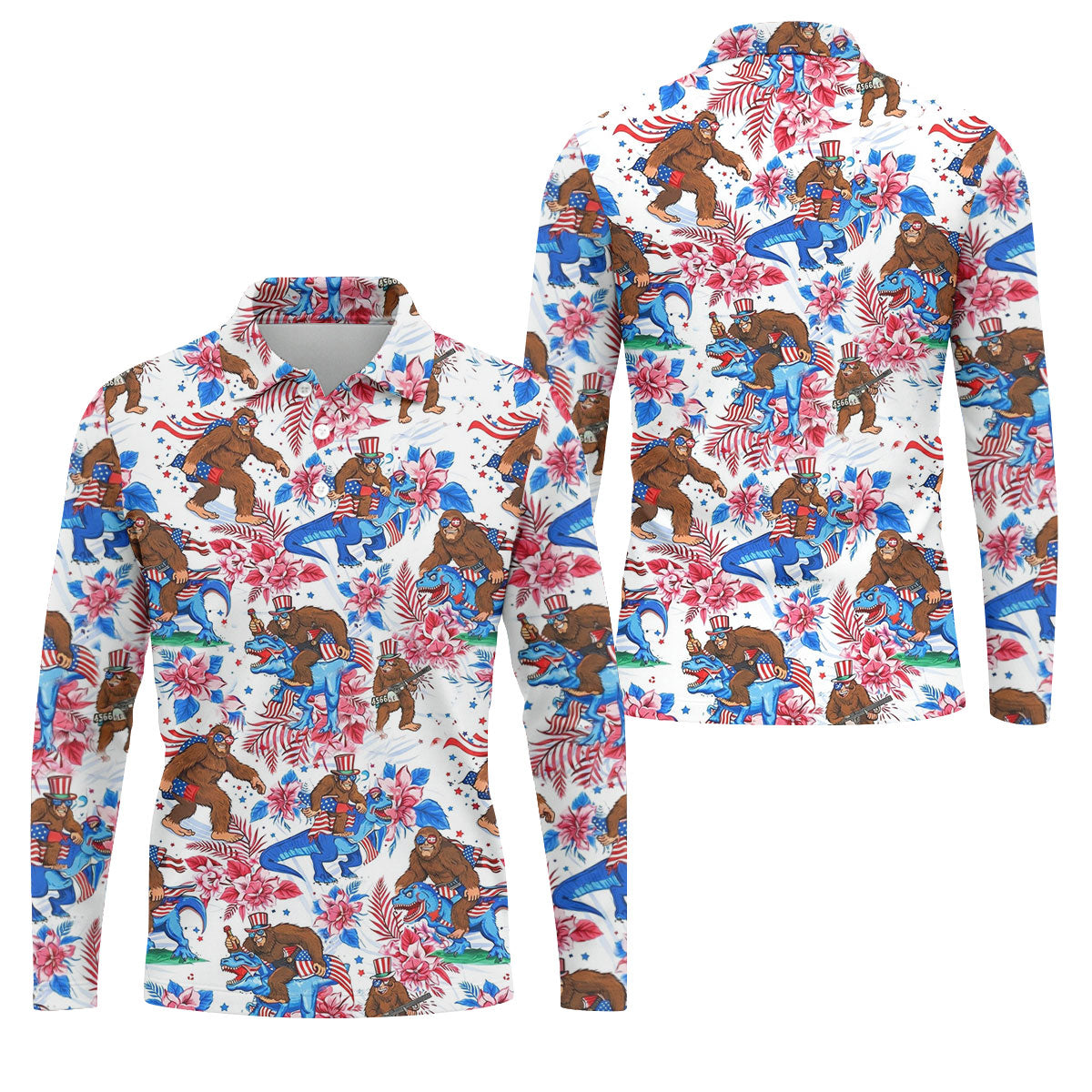 American Flag Patriotic Pride Funny Bigfoot Hawaiian Golf Shirt, 250th Anniversary Golf Shirts For Men