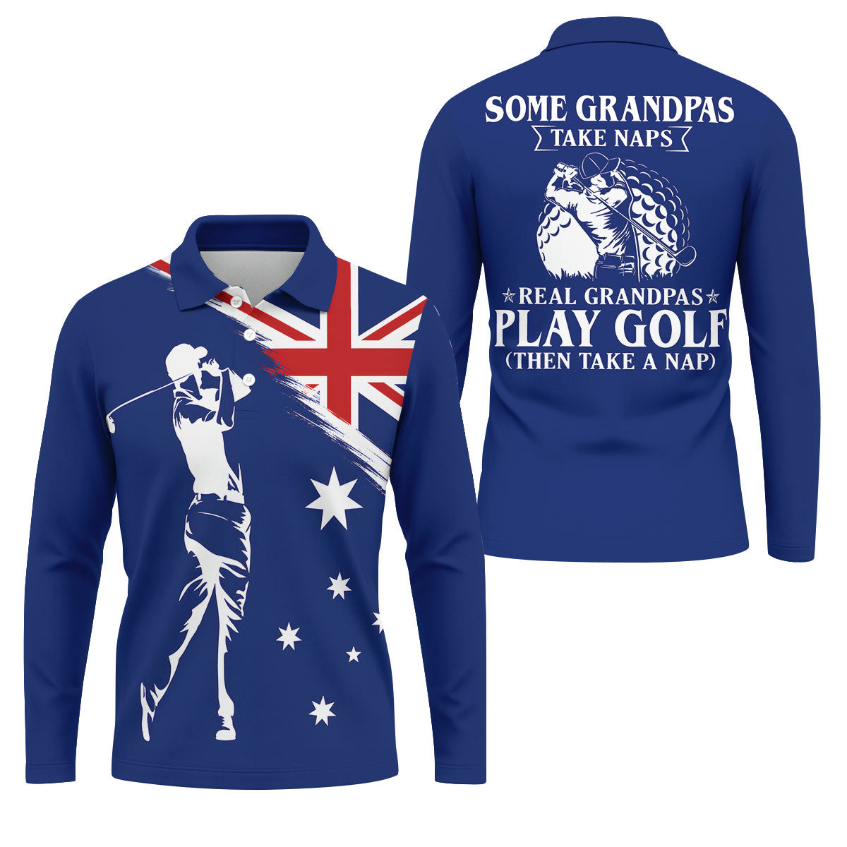 Real Grandpas Play Golf Then Take A Nap Australia Flag Print Men's Funny Golf Shirts, Polo Shirtor Men