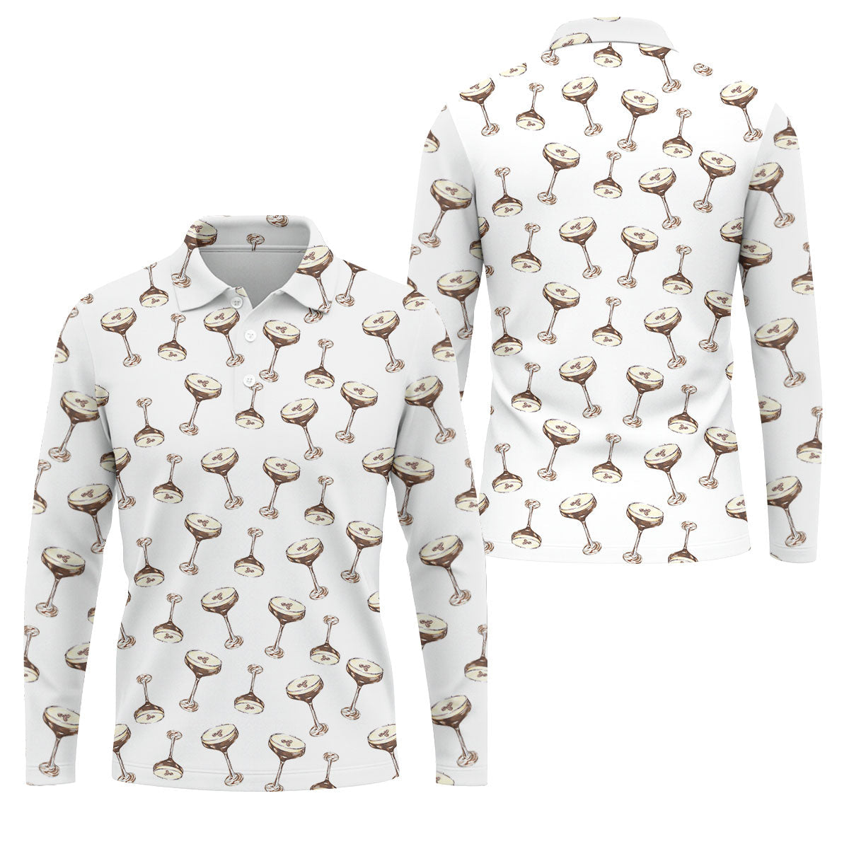 Expresso Martini Doodle Seamless Pattern Hawaiian Golf Shirt, Polo Shirt Men
