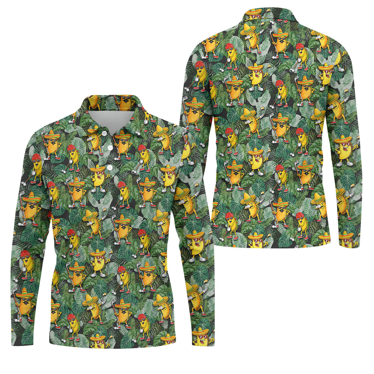 Funny Taco Golf Pose Tropical Men's Polo ShirtCinco De Mayo Fiesta Golf Shirt, Golf Shirts For Men