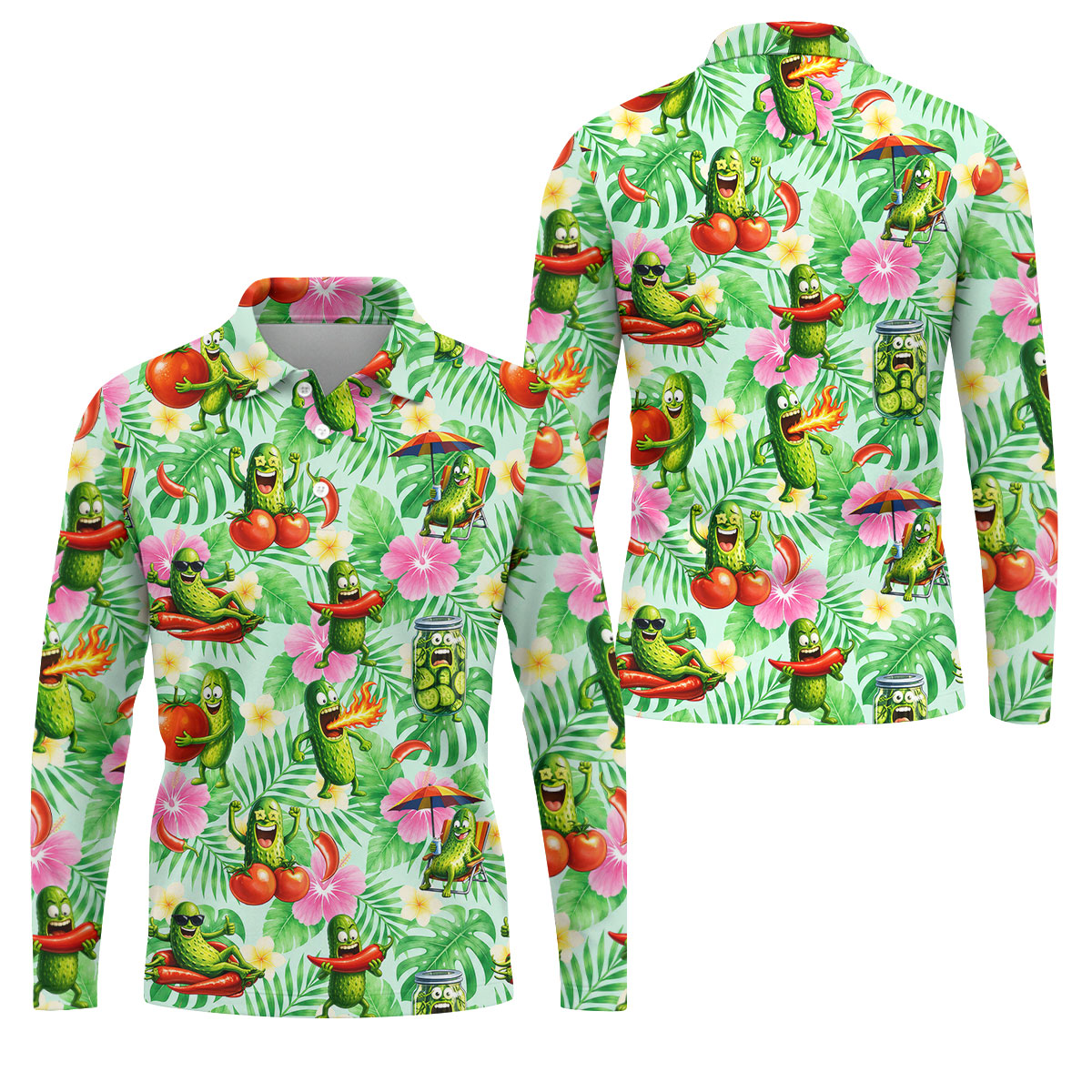 Funny Pickle Tomato Chili Tropical Hawaiian Golf Shirt, Mens Golf Polo, Printed Golf Shirts