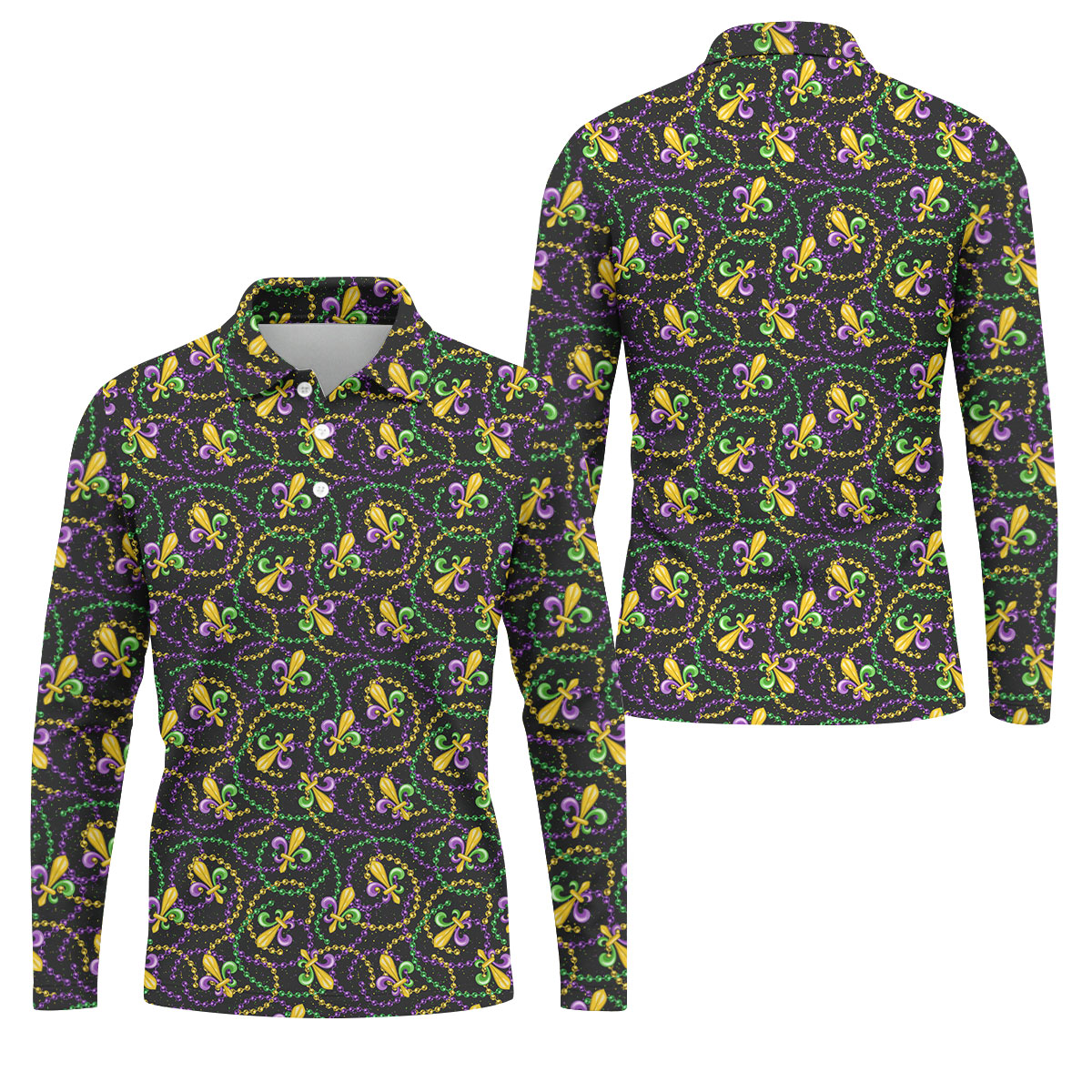Mardi Gras Beads Purple Green Gold Fleur De Lis Golf Tops For Men, Golf Shirts For Men, Polo ShirtFor Men