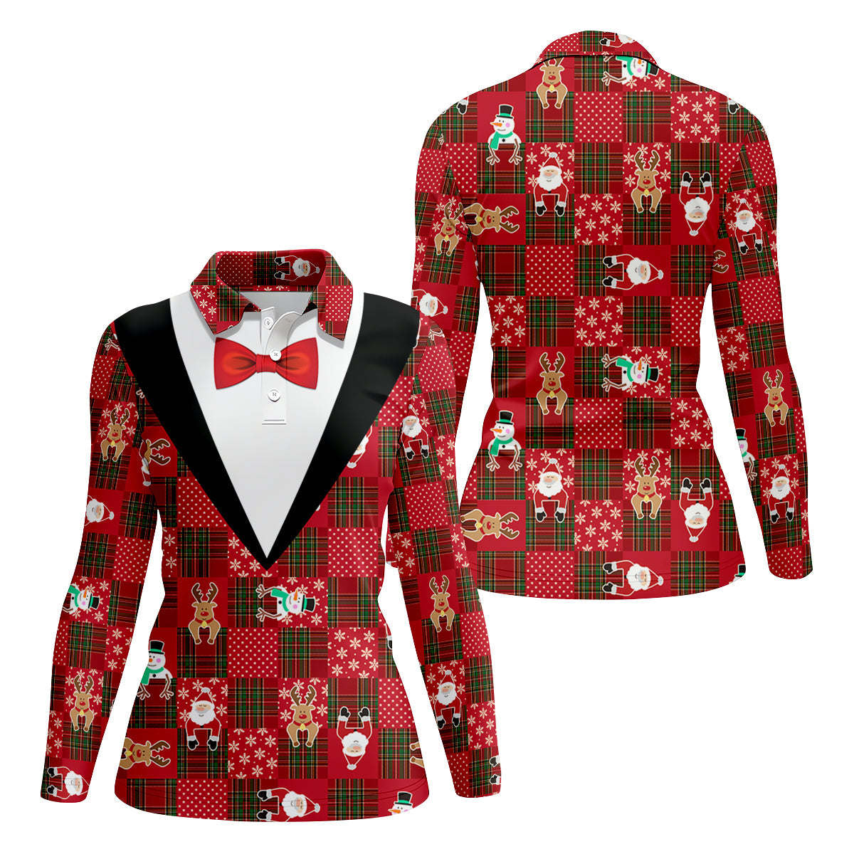 Red Plaid Funny Holiday Vintage Print Women Golf Top, Christmas Golf Shirt, Ladies Golf Tops