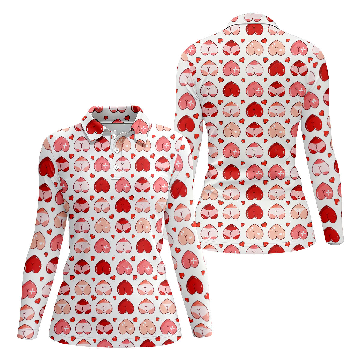Funny Heart Butt Pattern Golf Polo Shirt, Golf Shirts For Women, Women’s Golf Apparel