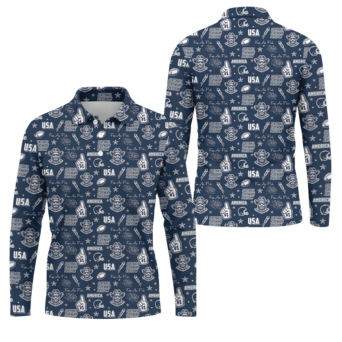 Cowboy Football Team Navy Blue And White Sport Polo, American Football League Gift Ideas For Football Fans