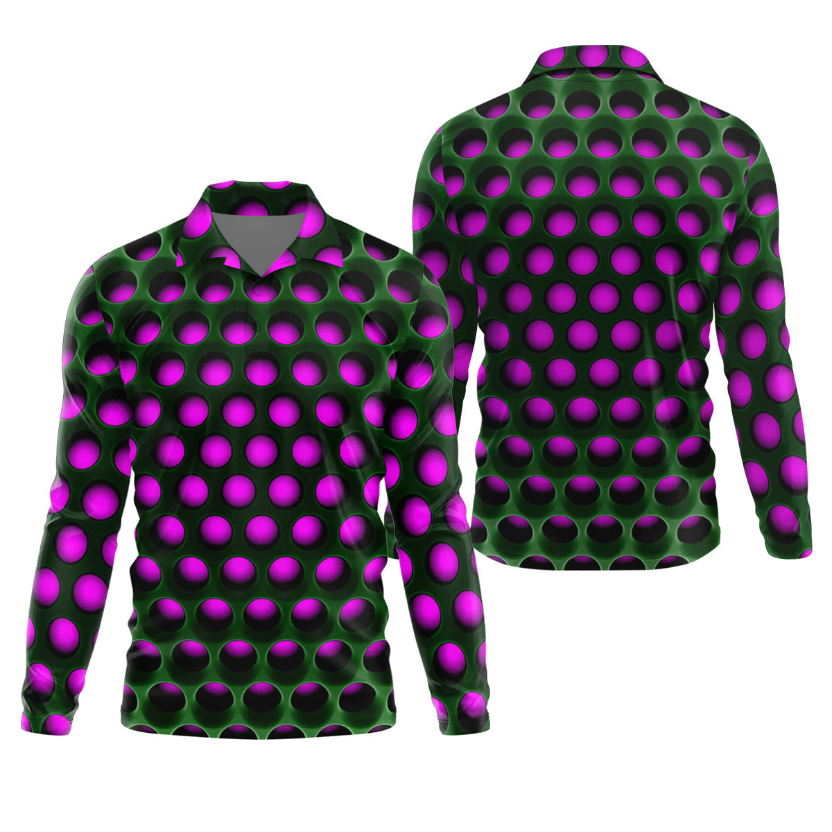 3D Effect Circular Pattern Purple Golf Shirt, Cool Golf Outfit, Men's Funny Golf Shirts, Polo Shirt Men
