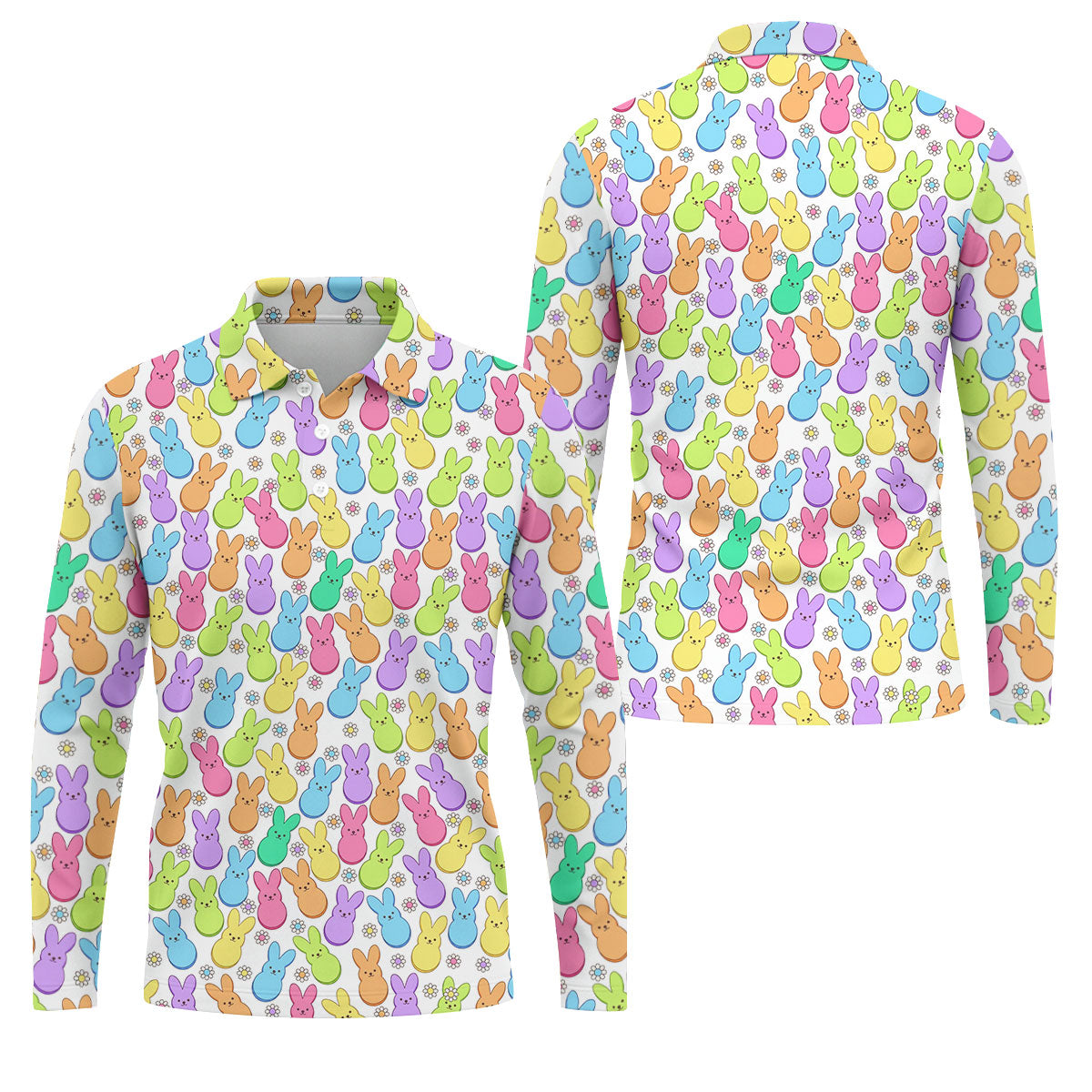 Pastel Easter Peeps Daisy Pattern Golf Shirts For Men, Cute Golf Outfit, Polo Shirt Men