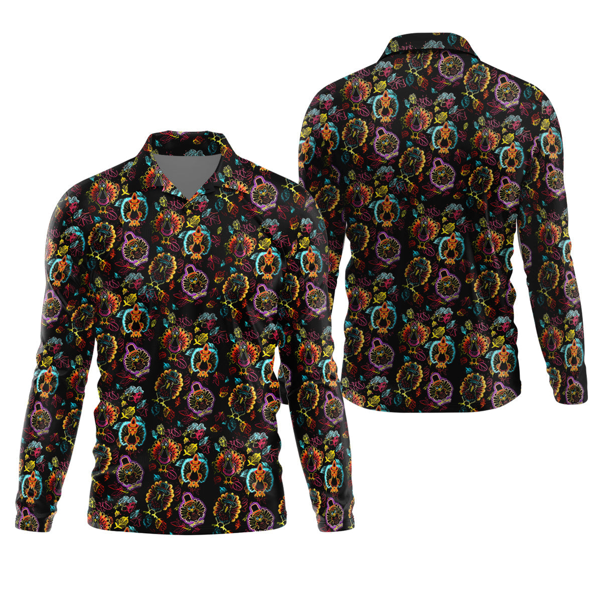 Neon Turkey Thanksgiving Golf Tops For Men, Polo Shirtor Men, Golf Gift For Men, Golfing Apparel