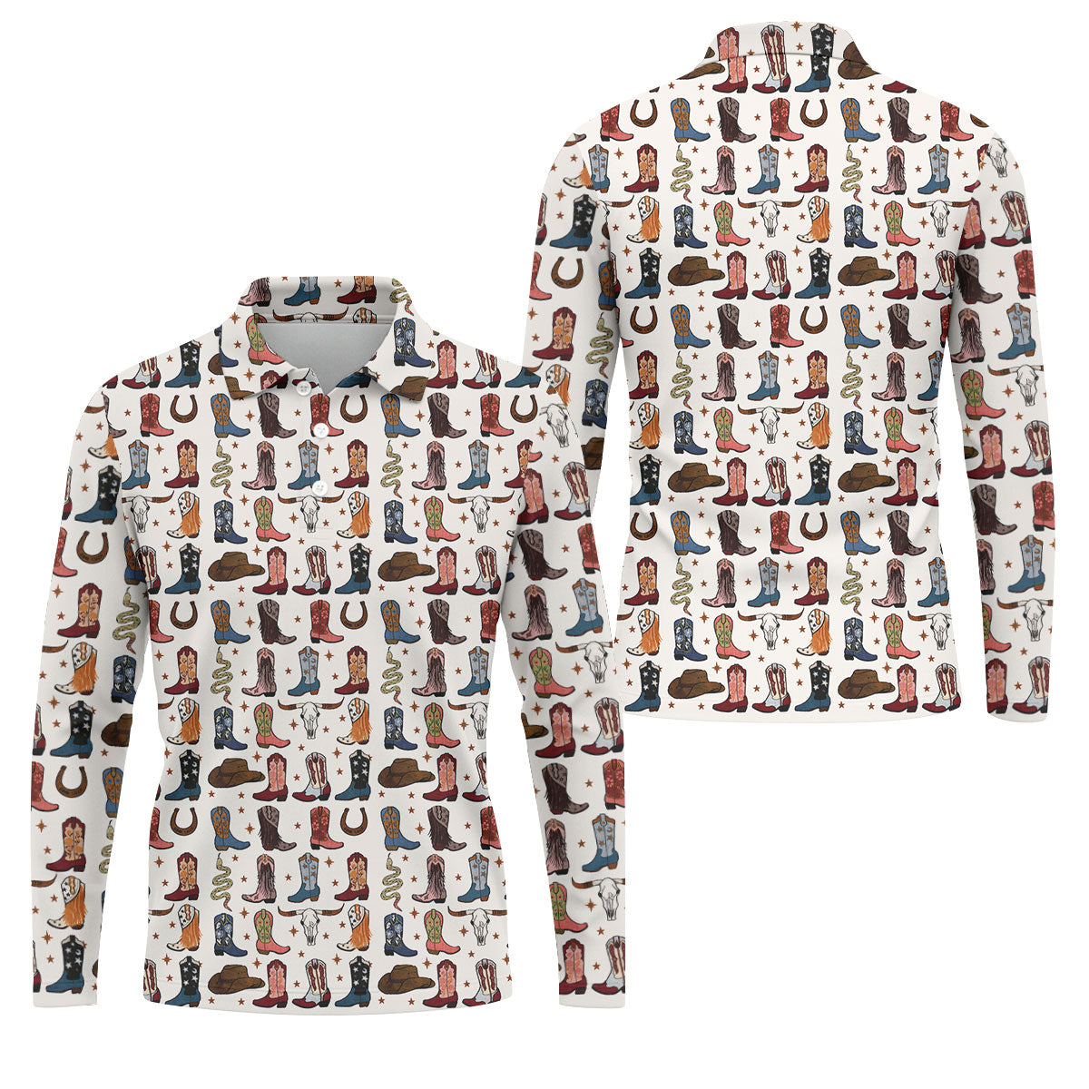 Western Cowboy Boots Horseshoes Pattern Retro Golf Shirt, Polo Shirt Men, Golf Shirts For Men