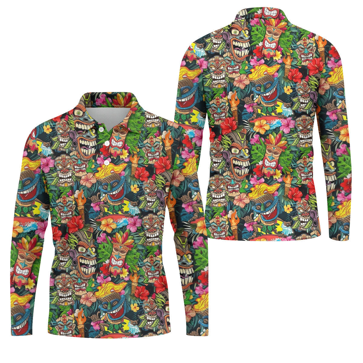 Hawaiian Tiki Tropical Floral Golf Shirts For Men, Polo ShirtFor Men, Golfing Apparel