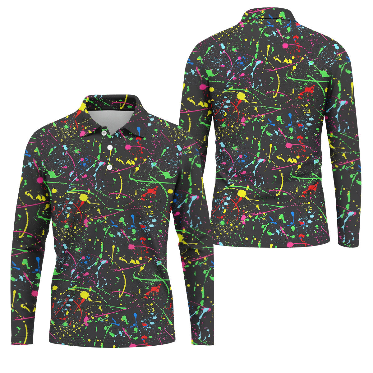 Neon Paint Splatter Pattern Hawaiian Golf Shirt, Golf Shirts For Men, Polo Shirts For Men