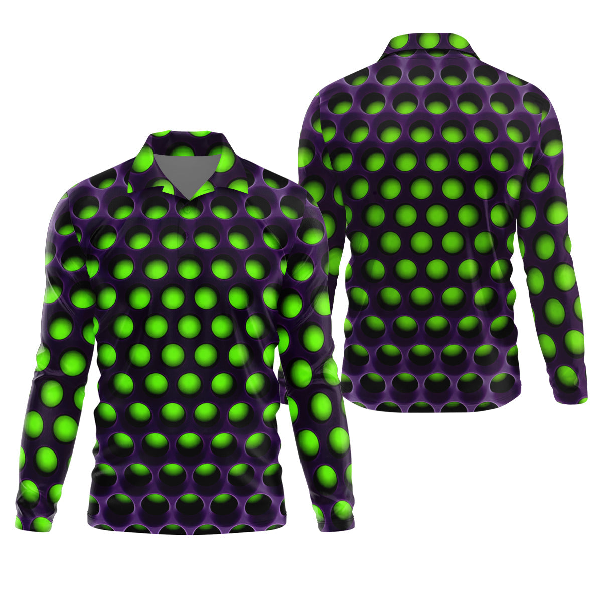3D Effect Circular Pattern Green Golf Shirt, Cool Golf Outfit, Men's Funny Golf Shirts, Polo ShirtFor Men