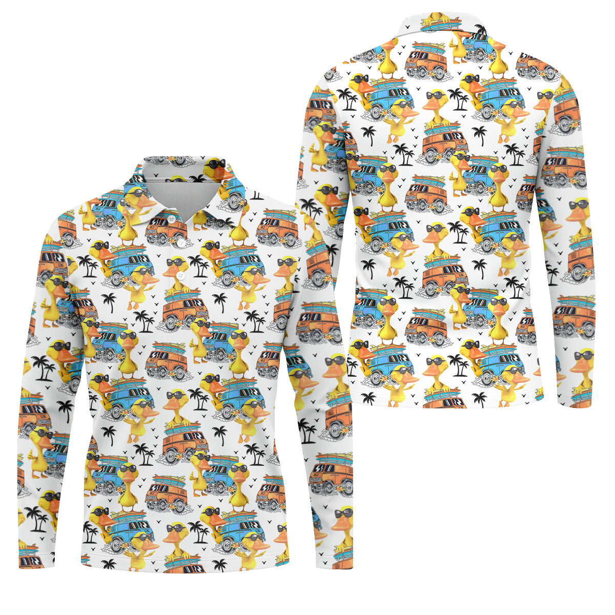 Cool Duck Surf Van Beach Golf Shirt, Mens Golf Shirts, Hawaiian Golf Shirt, Golf Apparel For Men