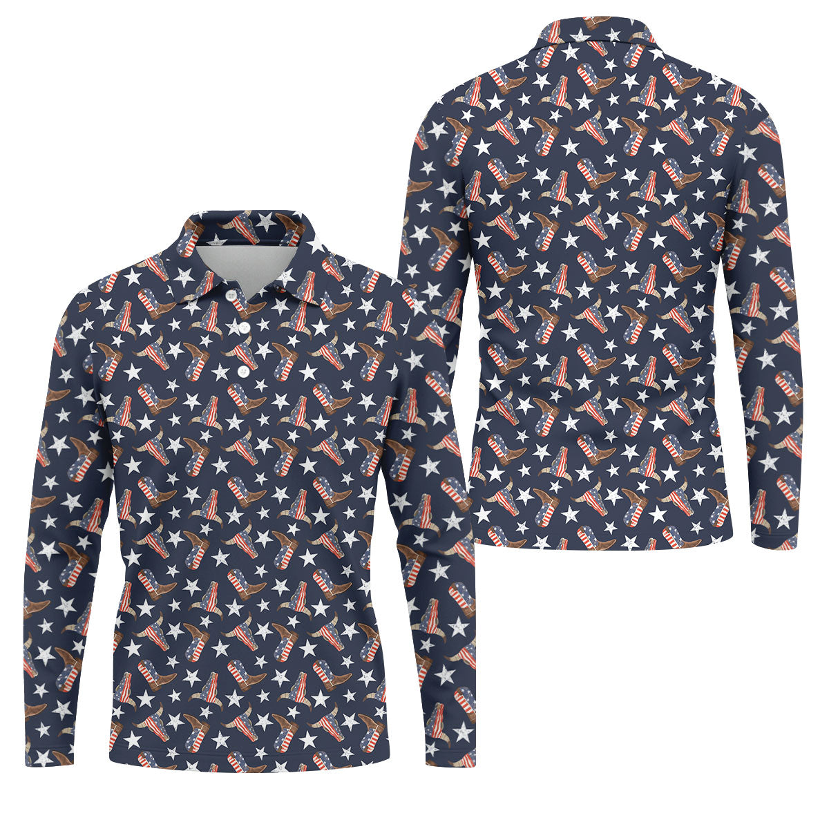 Patriotic Cowboy Boots Stars Pattern 4th Of July Golf Shirt, 250th Anniversary Golf Shirts For Men