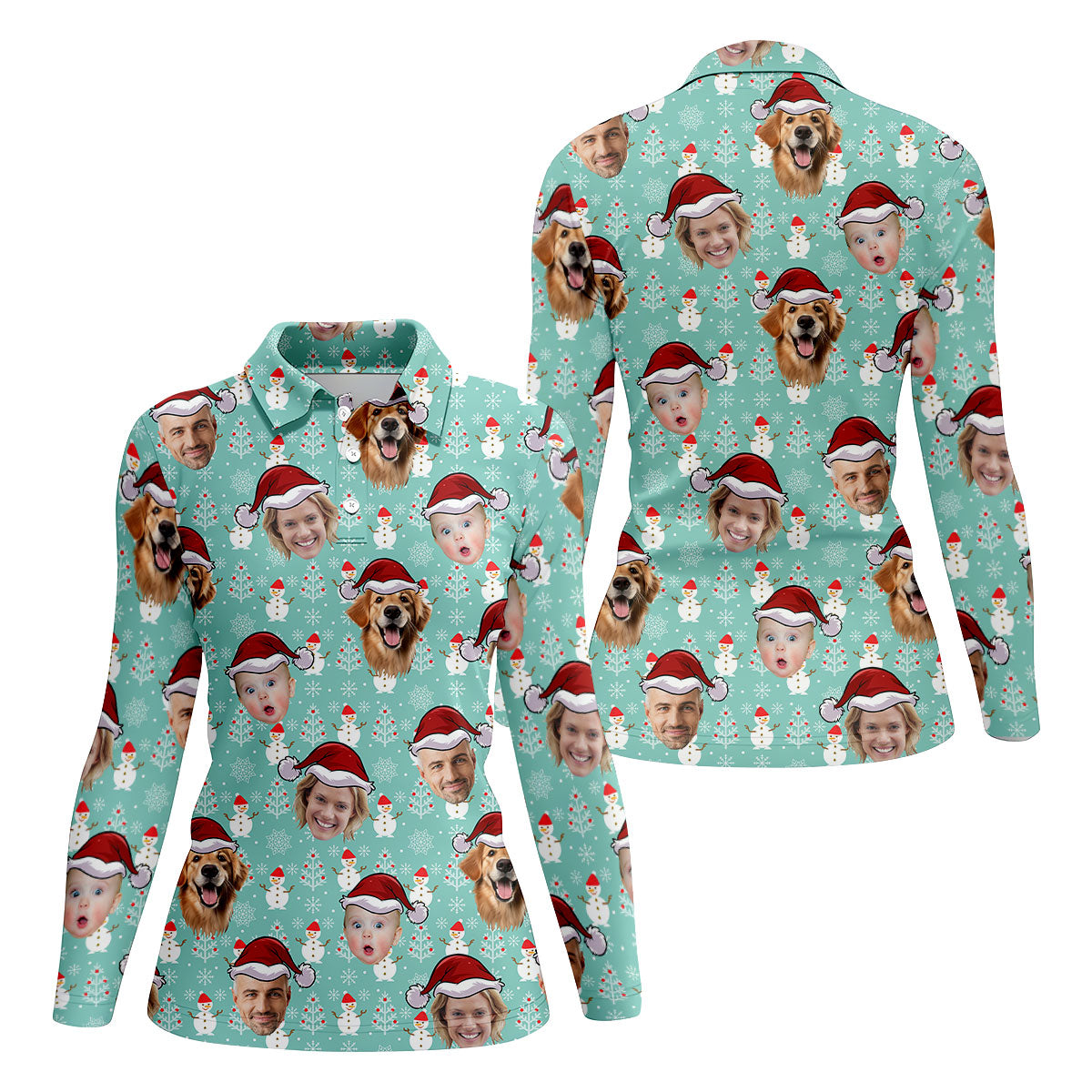 Custom Face Mint Christmas Women's Golf Tops, Ladies Golf Shirts, Christmas Golf Gift