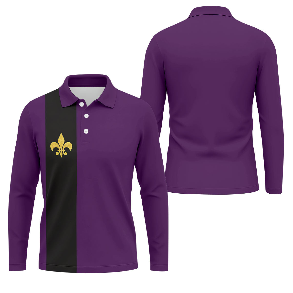 Mardi Gras Fleur De Lis Black Vertical Stripe Purple Golf Shirt, Polo ShirtFor Men, Golf Shirts For Men