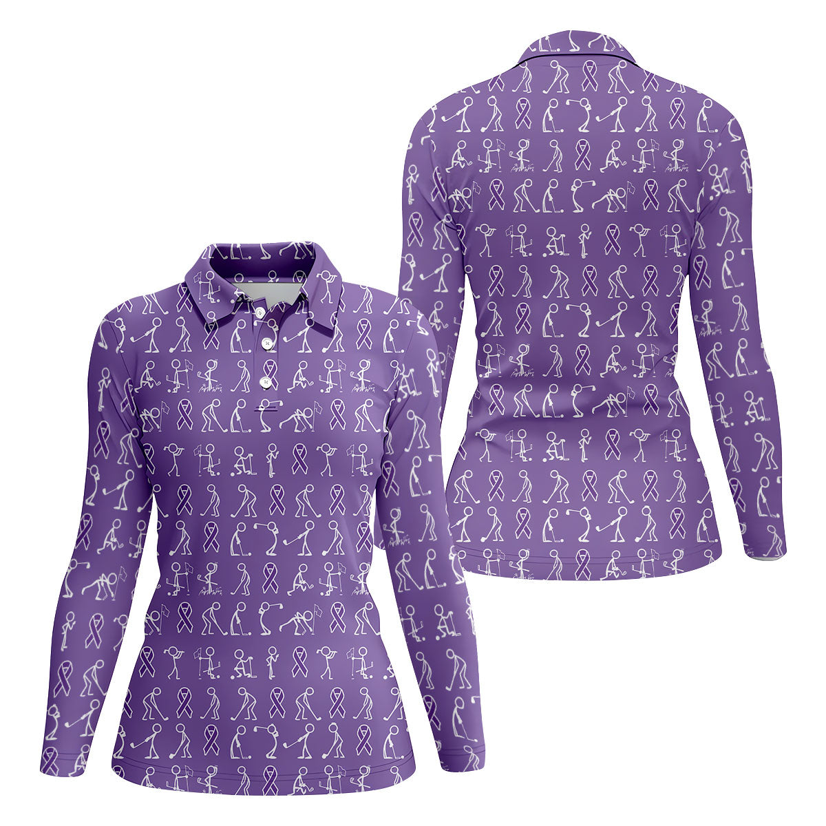 Funny Stick Figure Women's Golf Shirt, Pancreatic Cancer Awareness Shirt, Purple Golf Shirt, Golf Shirts For Women