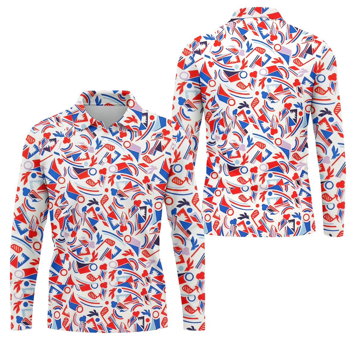 Red White Blue Golf Pattern Patriotic Golf Shirt, 250 Years Of Freedom 4th Of July Golf Shirts For Men