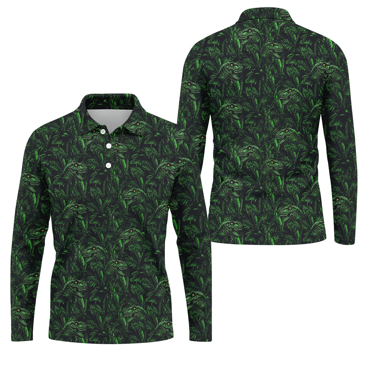 Dinosaurs In The Forest Deep Forest Green Hawaiian Golf Shirt, Polo Shirtor Men