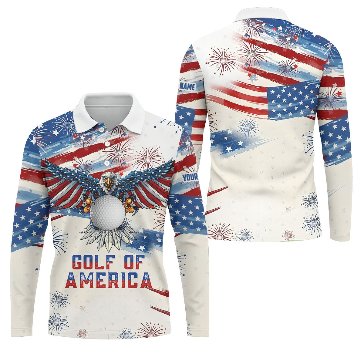 Golf Of America 250th Anniversary Red White Blue Brush Stripes Patriotic 4th Of July Golf Shirts For Men