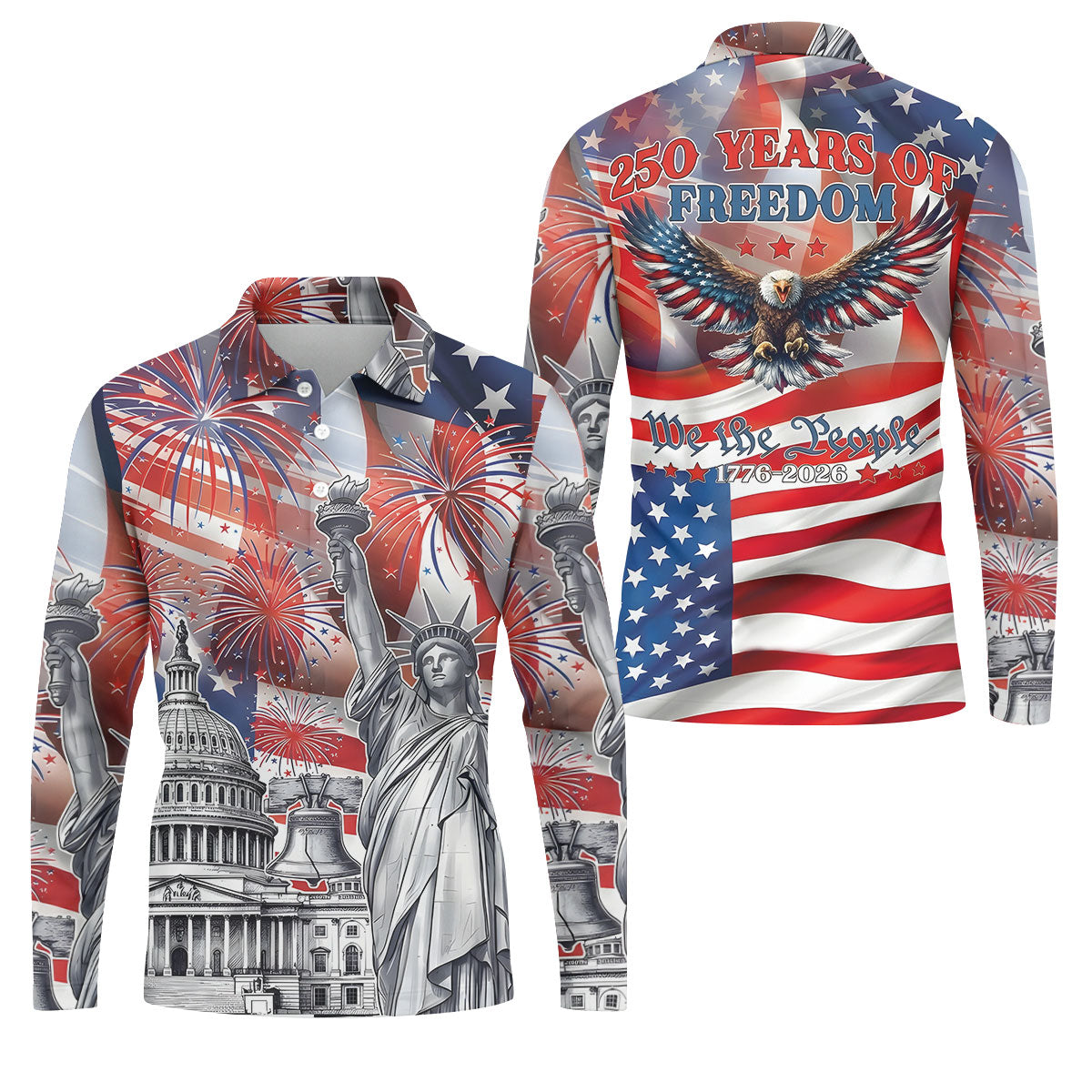 250 Years Of Freedom We The People American Flag Golf Shirt, Patriotic 4th Of July Golf Shirts For Men