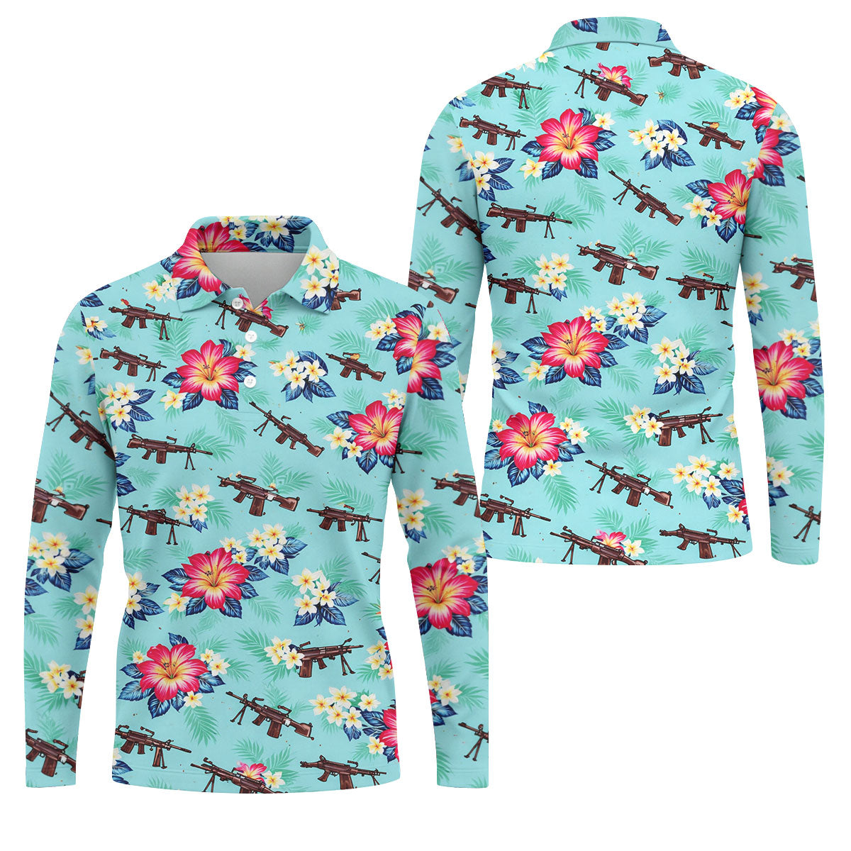 Floral Pattern Army Theme Hawaiian Golf Shirt, Men's Golf Polo ShirtShirts For Men