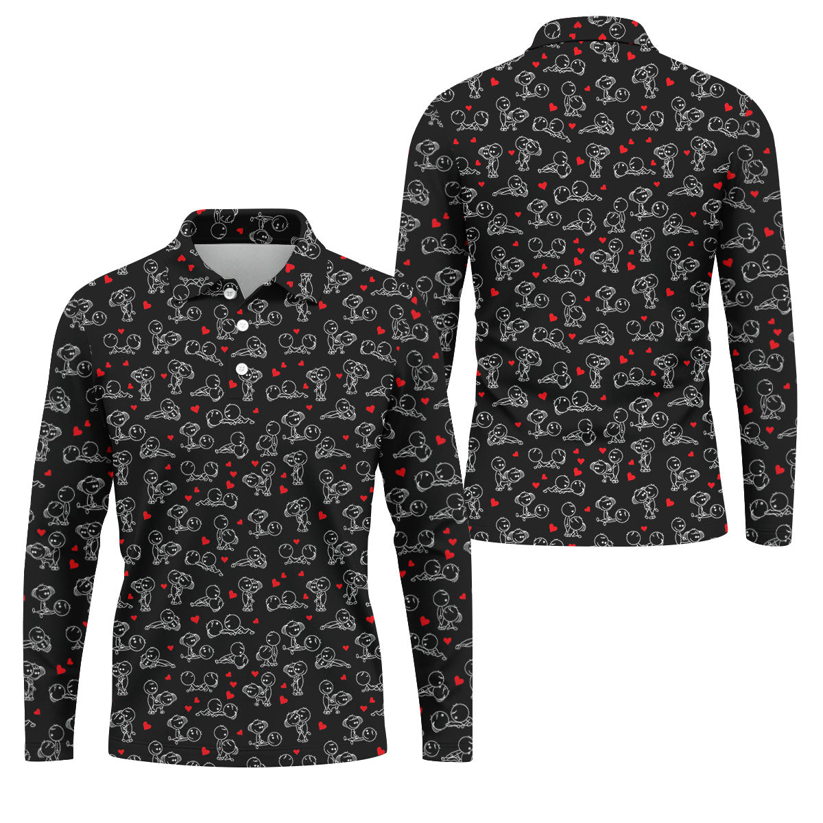 Naughty Position Stick Figure Couple Black Golf Shirt, Golfer Valentines Gift, Fun Golf Shirts For Men