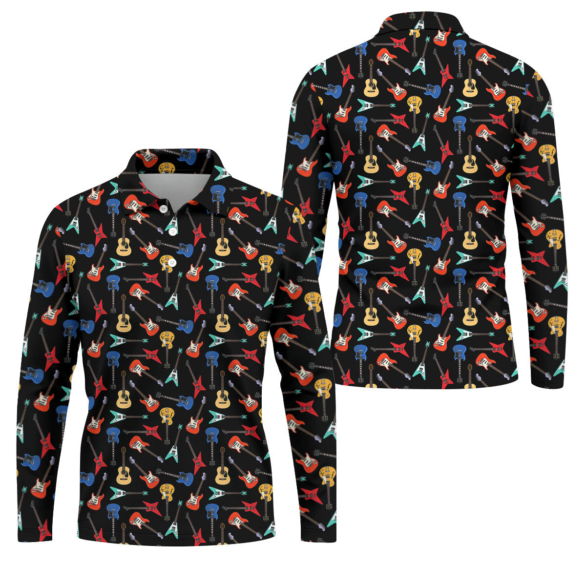 Guitar Pattern Hawaiian Golf Shirt, Music Lover Men's Golf Shirt, Polo Shirts For Men