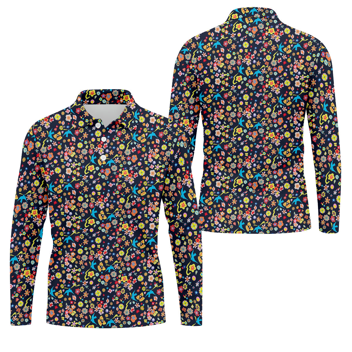 Colorful Floral Bird Garden Golf Shirt, Mens Golf Polo, Printed Golf Shirts