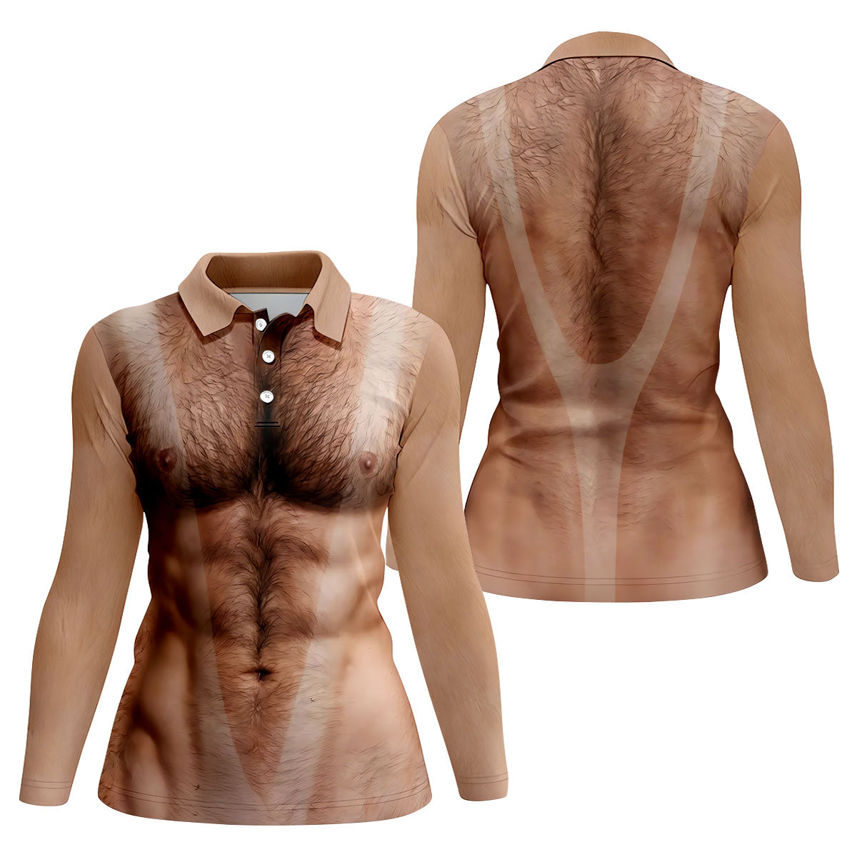 Funny Hairy Man Body Illusion Golf Shirt, Women's Golf Shirt, Hawaiian Golf Shirt, Golf Polo For Women