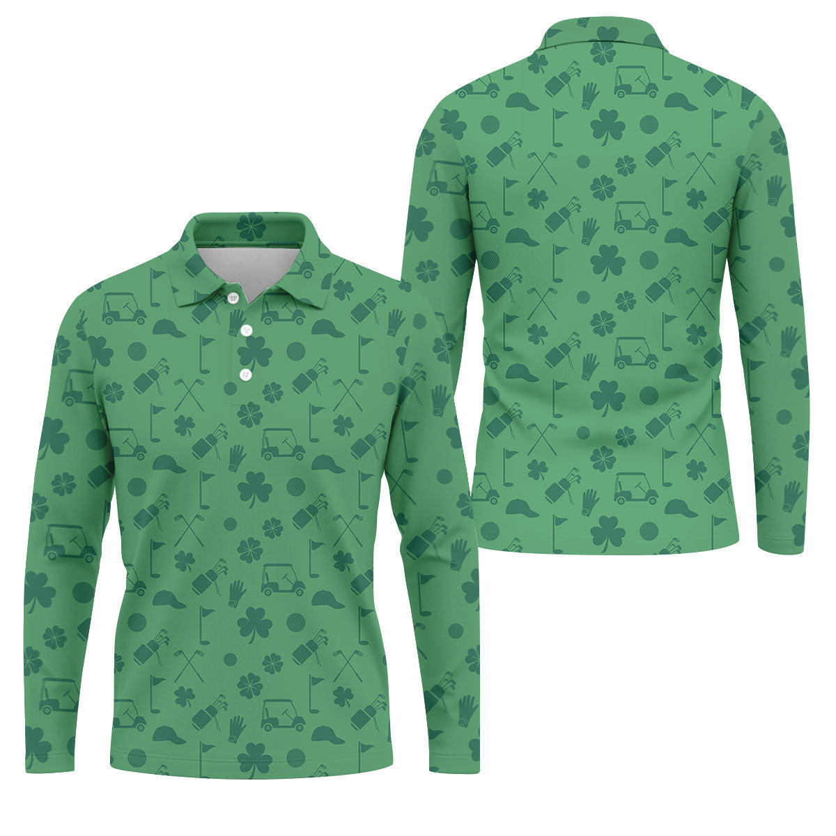 Dark Green Golf Items Seamless Pattern St. Patrick’s Day Shamrock Golf Shirt, Golf Shirts For Men