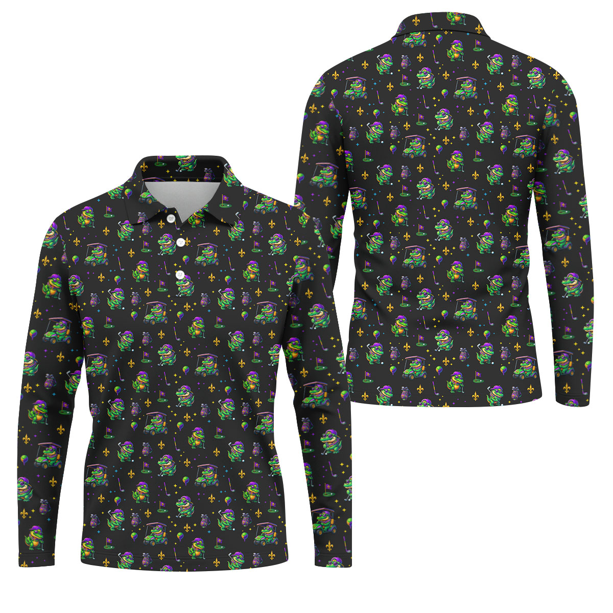 Funny Crocodile Mardi Gras Golf Shirts, Black Golf Shirt, Golf Gift For Men, Golf Shirts For Men