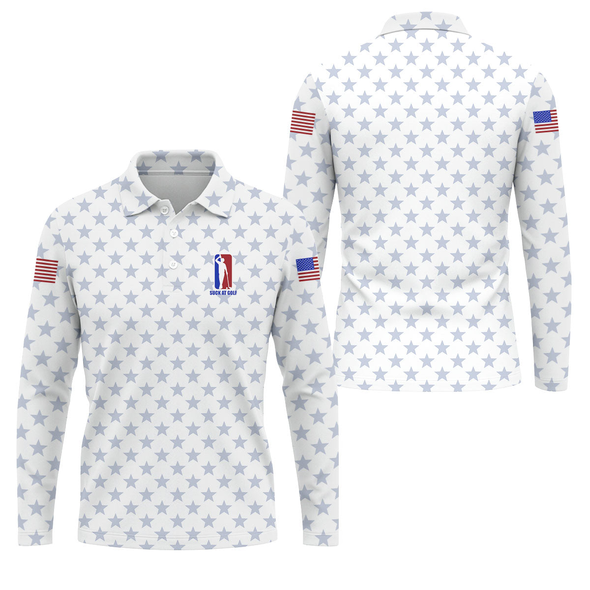 Suck At Golf Patriotic 4th Of July Stars Pattern White Golf Shirt, 250th Anniversary Golf Shirts For Men