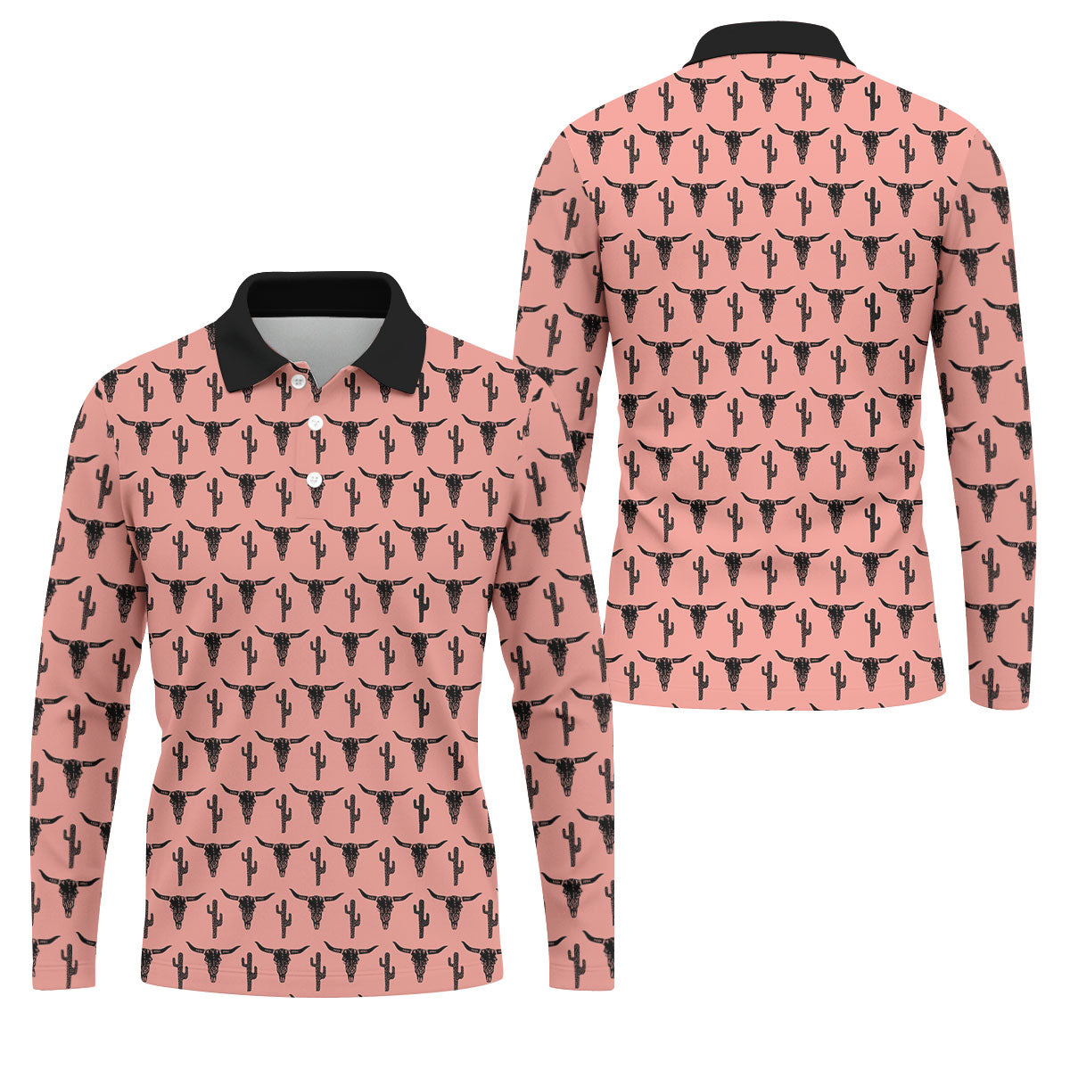 Longhorn Cow Skull Western Theme Peach Pink Golf Tops For Men, Polo Shirtor Men, Golf Shirts For Men