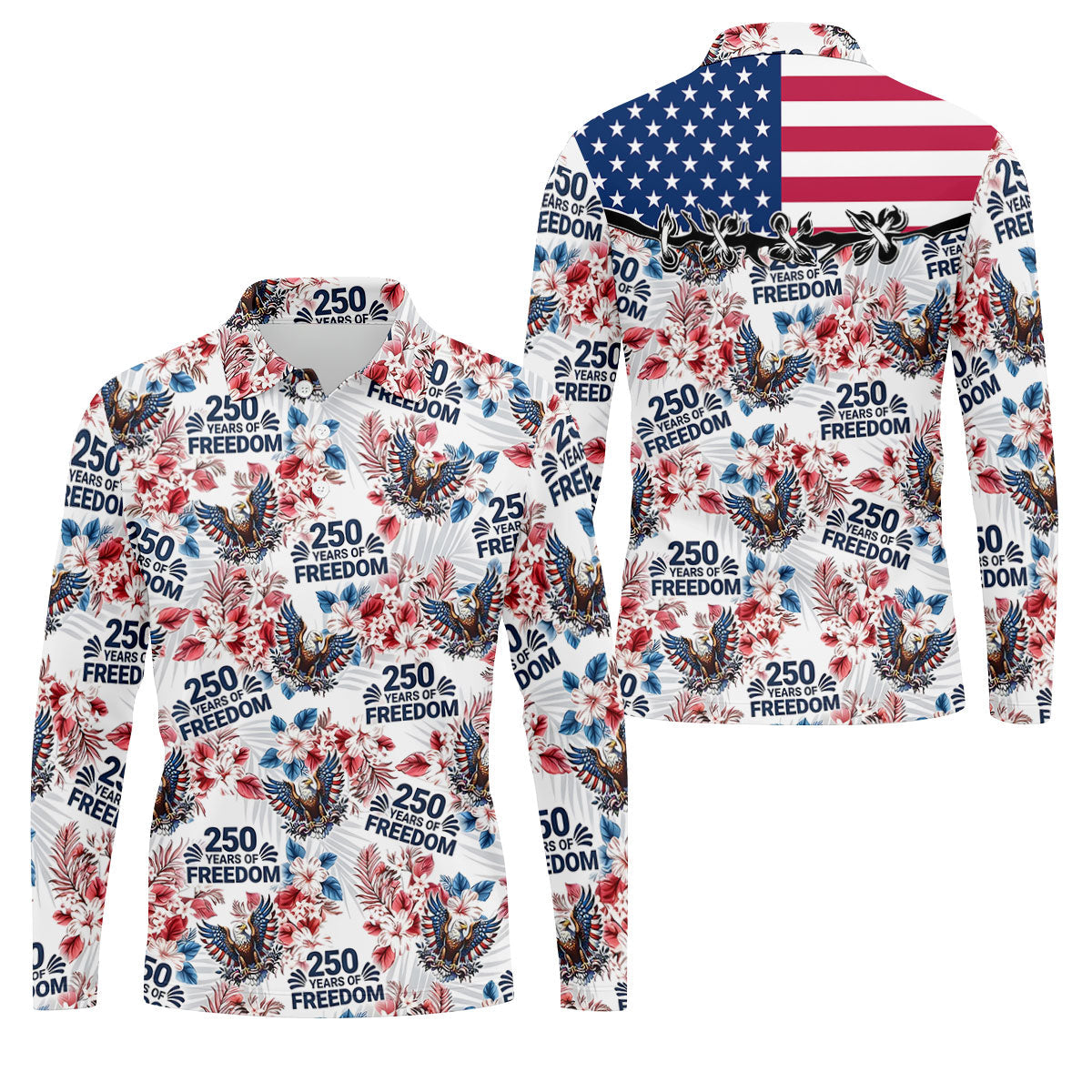 America 250 Years Of Freedom Tropical Vibe Patriotic Golf Shirt, 4th Of July Golf Shirt, Golf Shirts For Men