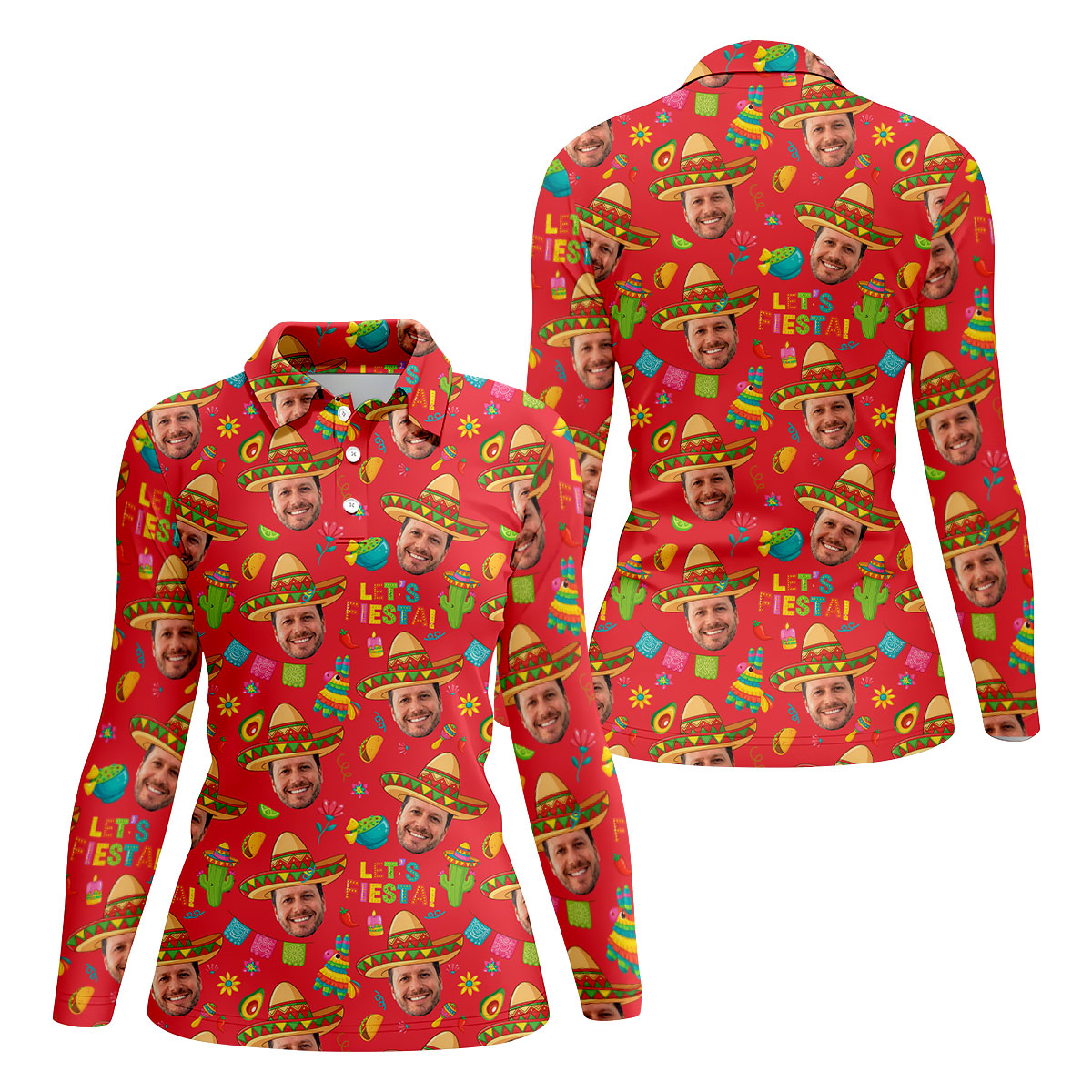 Let's Fiesta Cinco De Mayo Celebration Fiesta Themed Custom Face Red Golf Shirt For Women