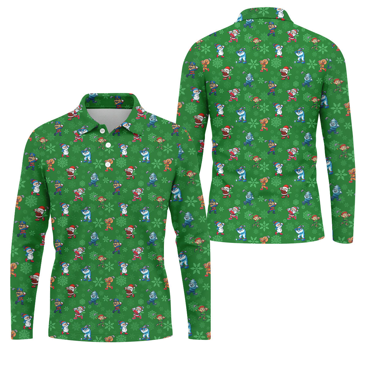 Funny Christmas Characters Golf Pose Green Golf Shirt, Christmas Golf Shirt, Polo ShirtFor Men