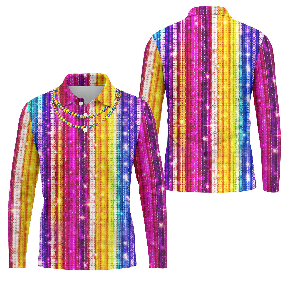 Mardi Gras Sequinned Glitter Print Golf Tops For Men, Polo ShirtFor Men, Golf Shirts For Men