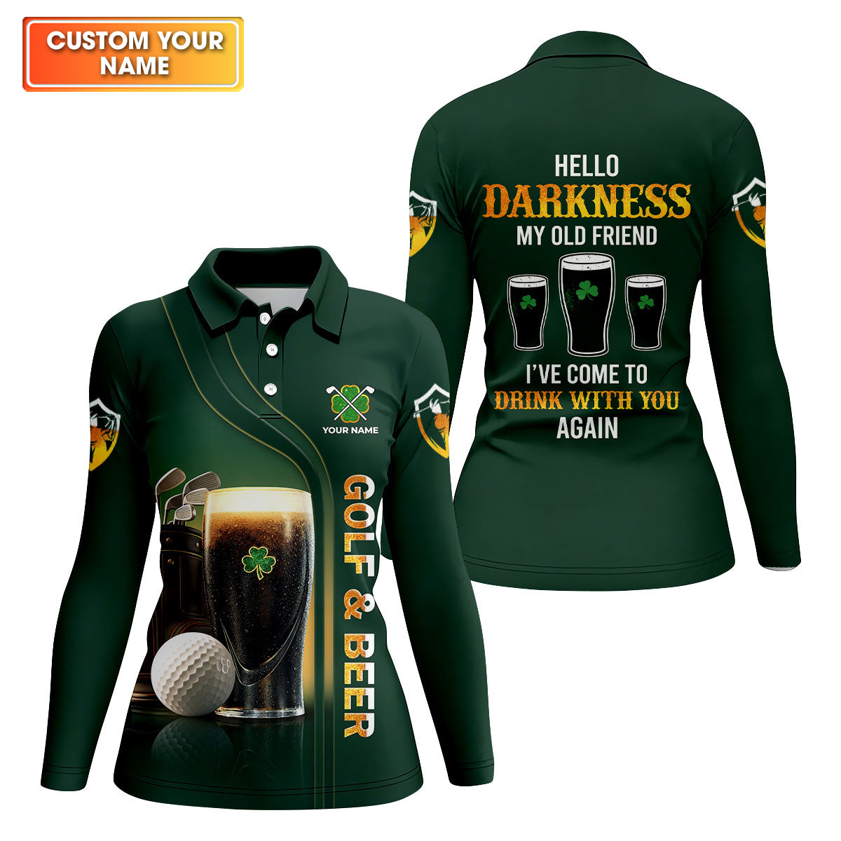 Hello Darkness My Old Friend Golf And Beer St Patrick's Day Green Women's Golf Tops, Ladies Golf Polos