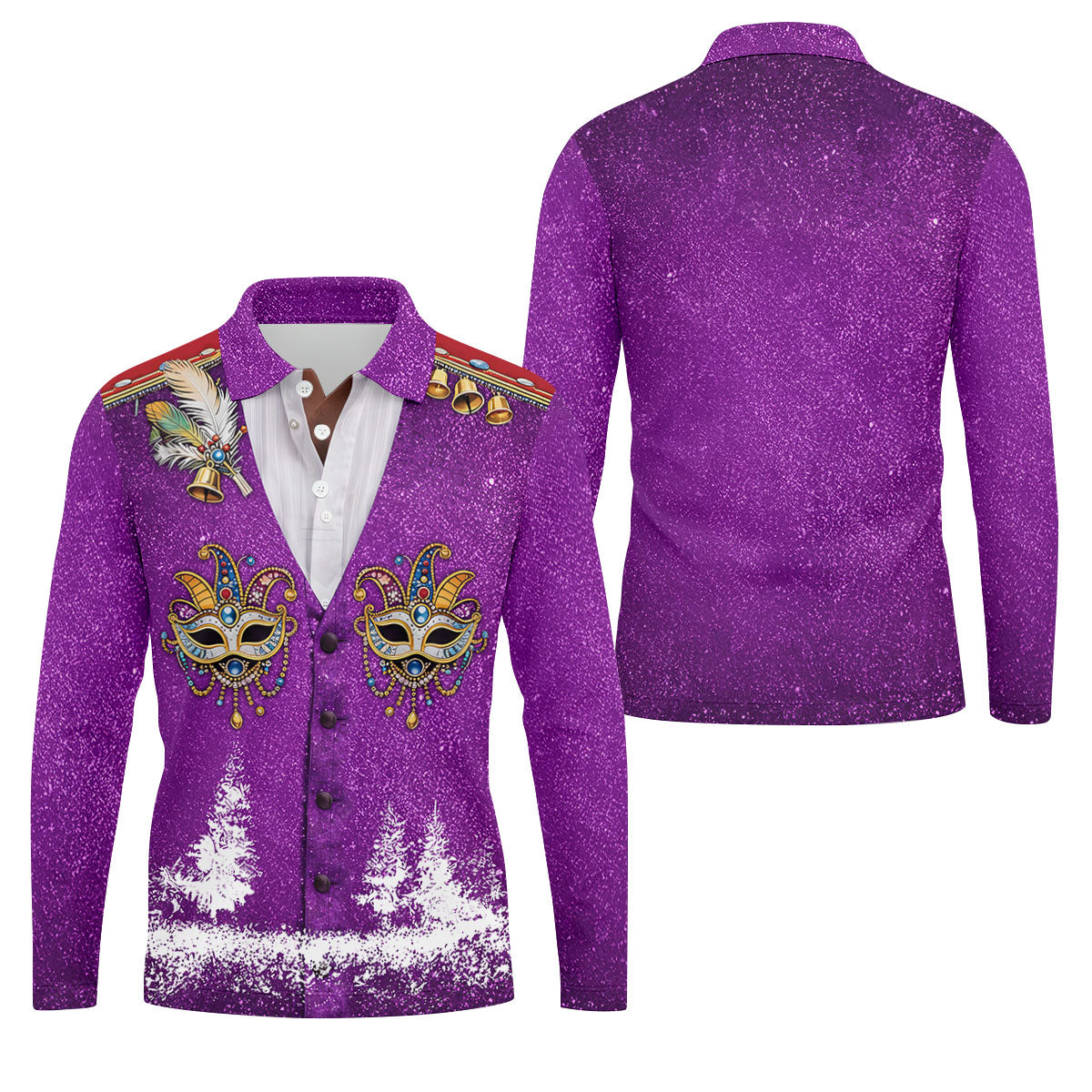Masquerade Mask Feather Mardi Gras Glitter Print Purple Golf Shirt, Polo ShirtFor Men, Golf Shirts For Men