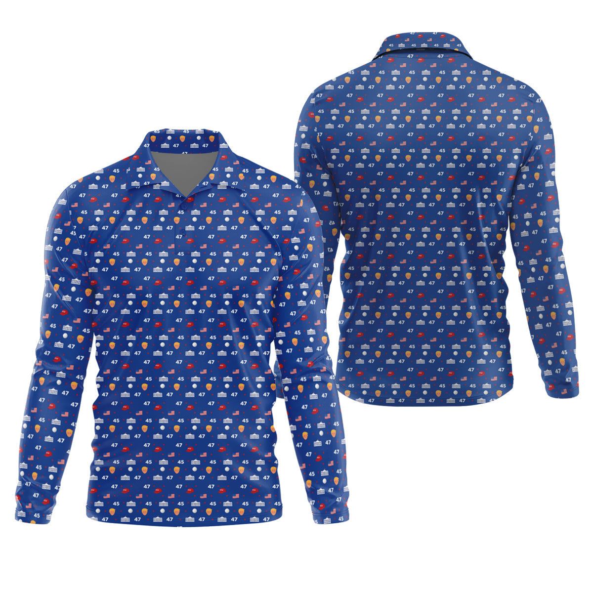 45 47 US Flag Pattern Blue Golf Shirt, Funny Golf Shirt, Golf Shirts For Men, Golf Gift For Men