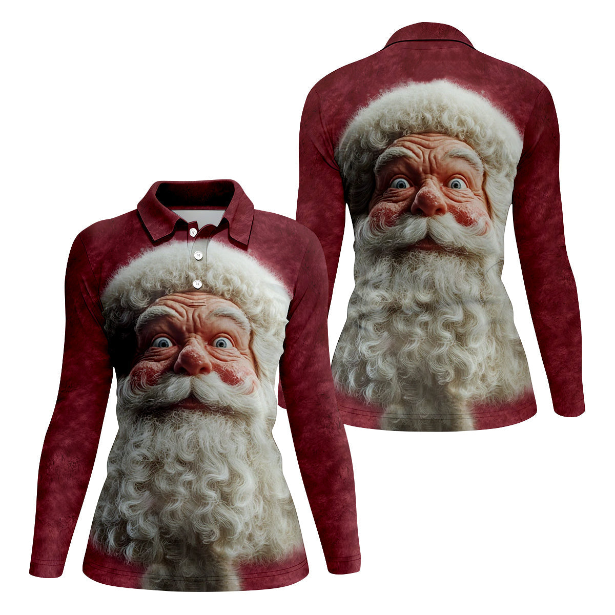 Santa Claus Face Funny Holiday Vintage Print Women Golf Top, Christmas Golf Shirt, Ladies Golf Tops