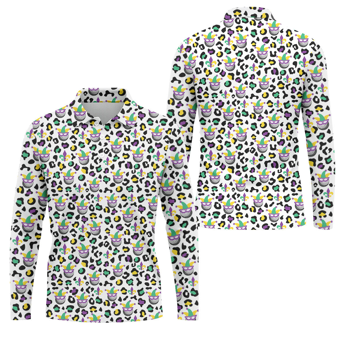Mardi Gras Mask Leopard Spots Funny Golf Ball Golf Tops For Men, Polo ShirtFor Men, Golf Shirts For Men