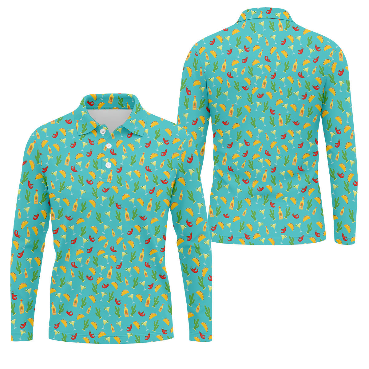 Tropical Vibe Hawaiian Pattern Turquoise Golf Shirt, Golf Tops For Men, Golf Gift For Men