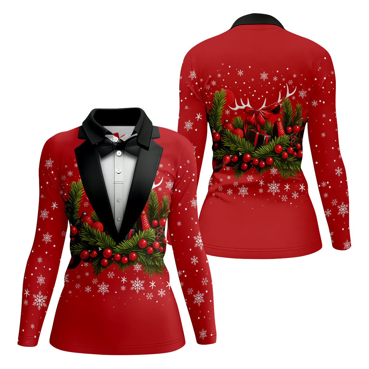 Christmas Mistletoe Vintage Prints Women Golf Top, Christmas Golf Shirt, Ladies Golf Tops
