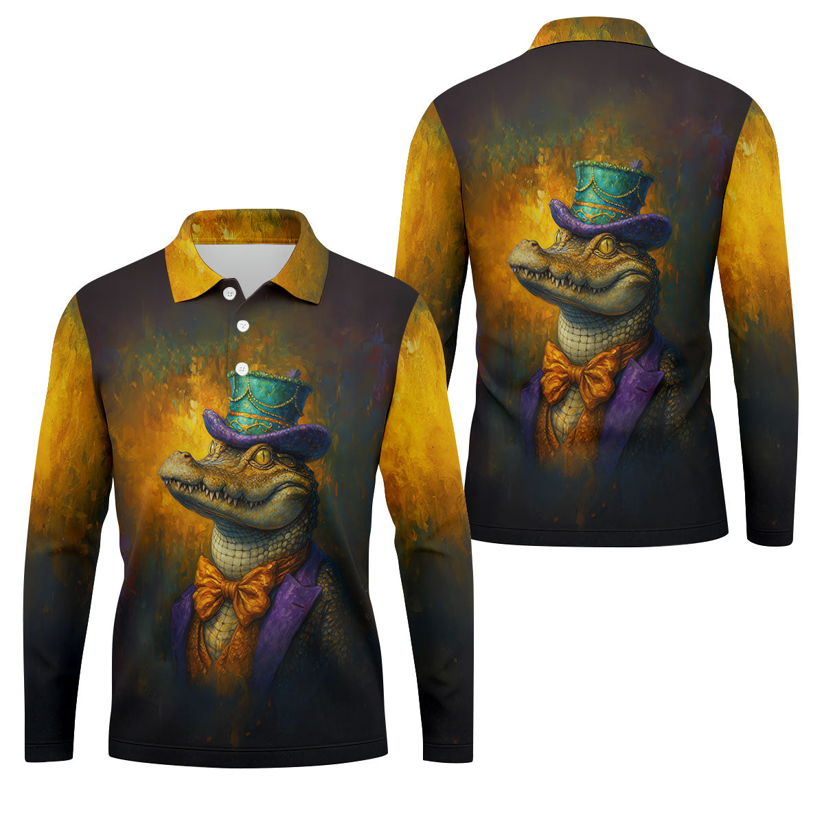 Mardi Gras Aligator Retro Golf Shirt, Golf Tops For Men, Polo ShirtFor Men, Golf Shirts For Men